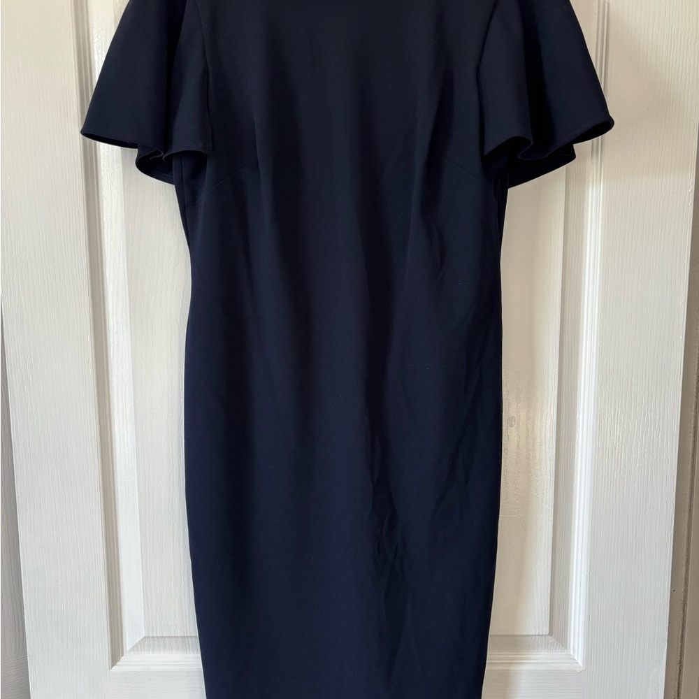 Calvin Klein Navy Flutter-Sleeve Midi Dress Size 10 - Picture 3 of 6